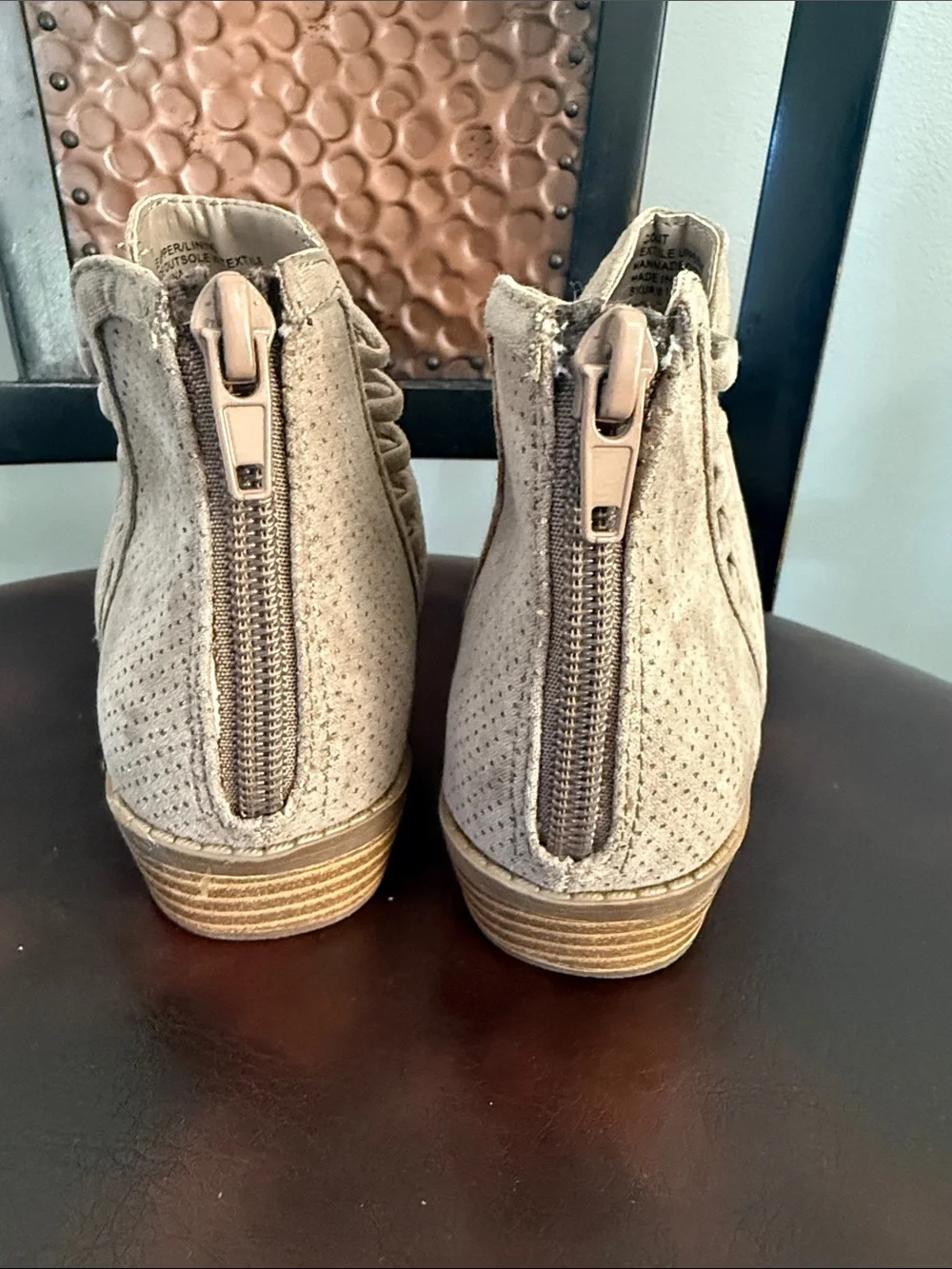 Kids Perforated Tan Ankle Boots with Side Lace-Up
